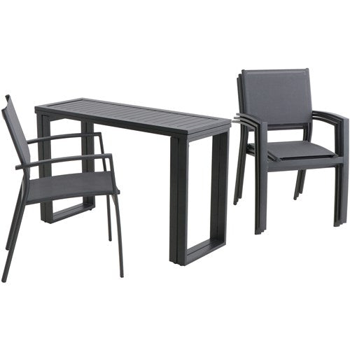 Hanover - Conrad 5pc Dining Set: 4 Aluminum Sling Chairs and Folding Table - Gray-United Backyard