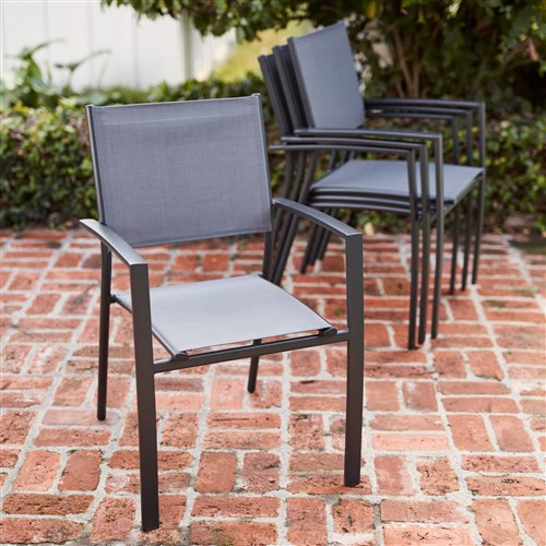 Hanover - Conrad 5pc Dining Set: 4 Aluminum Sling Chairs and Folding Table - Gray-United Backyard