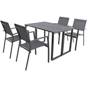 Hanover - Conrad 5pc Dining Set: 4 Aluminum Sling Chairs and Folding Table - Gray-United Backyard