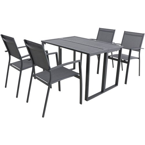 Hanover - Conrad 5pc Dining Set: 4 Aluminum Sling Chairs and Folding Table - Gray-United Backyard