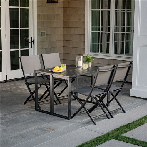 Hanover - Conrad 5pc Dining Set: 4 Sling Folding Chairs and Folding Table - Gray-United Backyard