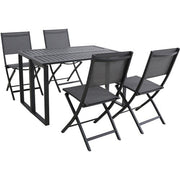 Hanover - Conrad 5pc Dining Set: 4 Sling Folding Chairs and Folding Table - Gray-United Backyard