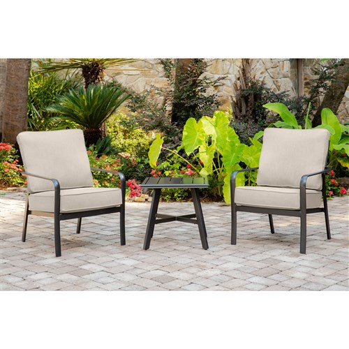 Hanover - Cortino 3pc: 2 Slat Back Club Chairs and 22" Side Table - Cast Ash/Gunmetal-United Backyard