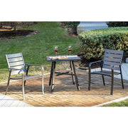Hanover - Cortino 3pc Dining Set: 2 Alum Slat Dining Chairs and 1 30" Square Slat Table - Gunmetal-United Backyard