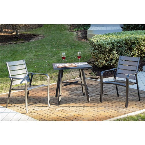 Hanover - Cortino 3pc Dining Set: 2 Alum Slat Dining Chairs and 1 30" Square Slat Table - Gunmetal-United Backyard