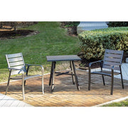 Hanover - Cortino 3pc Dining Set: 2 Alum Slat Dining Chairs and 1 30" Square Slat Table - Gunmetal-United Backyard