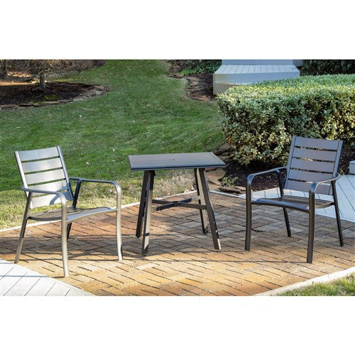 Hanover - Cortino 3pc Dining Set: 2 Alum Slat Dining Chairs and 1 30" Square Slat Table - Gunmetal-United Backyard