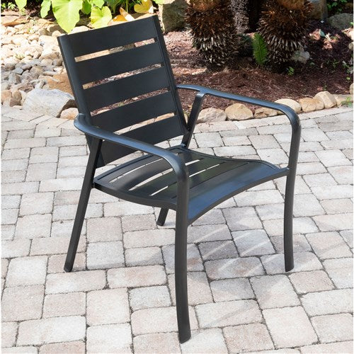 Hanover - Cortino 3pc Dining Set: 2 Alum Slat Dining Chairs and 1 30" Square Slat Table - Gunmetal-United Backyard