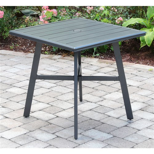 Hanover - Cortino 3pc Dining Set: 2 Alum Slat Dining Chairs and 1 30" Square Slat Table - Gunmetal-United Backyard