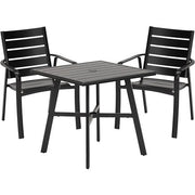 Hanover - Cortino 3pc Dining Set: 2 Alum Slat Dining Chairs and 1 30" Square Slat Table - Gunmetal-United Backyard