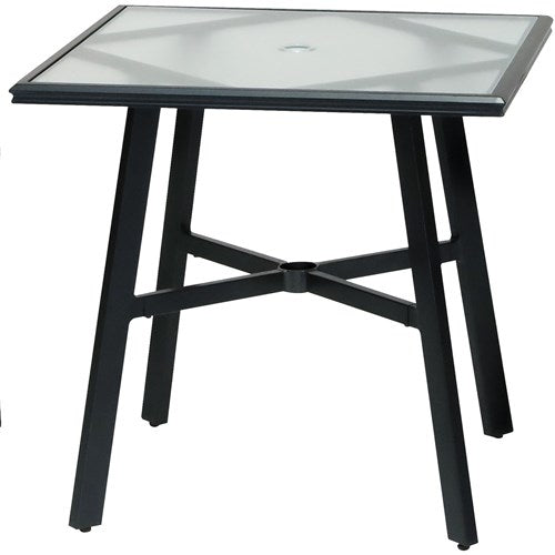 Hanover - Cortino 3pc Dining Set: 2 Aluminum Slat Dining Chairs and 1 30" Square Glass Table - Gunmetal-United Backyard