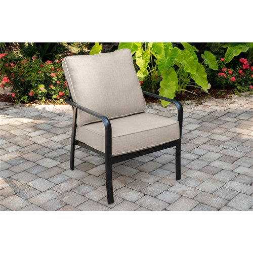 Hanover - Cortino 5pc: 2 Slat Back Club Chairs, Loveseat, Slat Coffee Table, 22" Side table - Cast Ash/Gunmetal-United Backyard