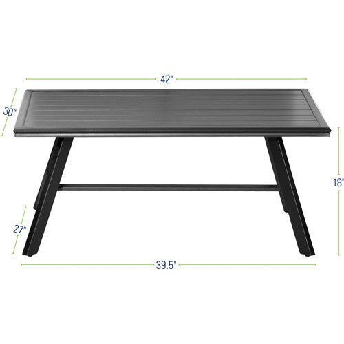 Hanover - Cortino 5pc: 2 Slat Back Club Chairs, Loveseat, Slat Coffee Table - Cast Ash/Gunmetal-United Backyard