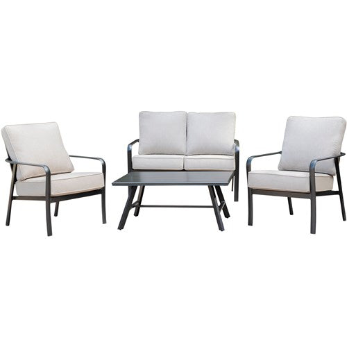 Hanover - Cortino 5pc: 2 Slat Back Club Chairs, Loveseat, Slat Coffee Table - Cast Ash/Gunmetal-United Backyard