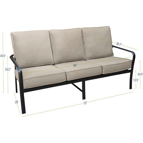 Hanover - Cortino 5pc: 2 Slat Back Club Chairs, Sofa, Slat Coffee Table, 22" Side Table - Cast Ash/Gunmetal-United Backyard