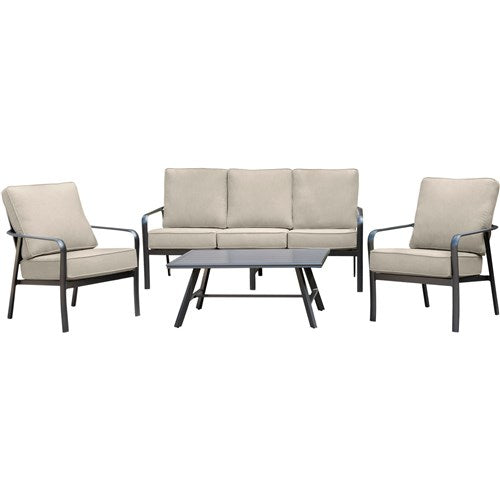 Hanover - Cortino 5pc: 2 Slat Back Club Chairs, Sofa, and Slat Coffee Table - Cast Ash/Gunmetal-United Backyard