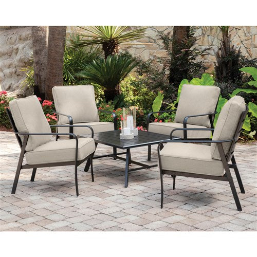 Hanover - Cortino 5pc: 4 Slat Back Club Chairs and Slat Cofffee Table - Cast Ash/Gunmetal-United Backyard