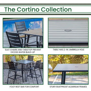 Hanover - Cortino 5pc Counter Height Dining: 4 Slat Center Height Chairs, 42" Slat Table - Gunmetal-United Backyard