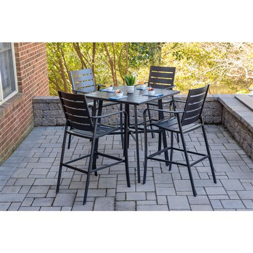 Hanover - Cortino 5pc Counter Height Dining: 4 Slat Center Height Chairs, 42" Slat Table - Gunmetal-United Backyard