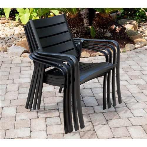 Hanover - Cortino 5pc Dining Set: 4 Alum Slat Dining Chairs and 1 38" Square Glass Table - Gunmetal-United Backyard