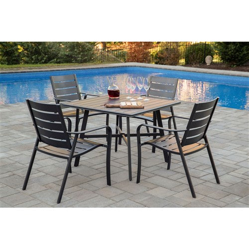 Hanover - Cortino 5pc Dining Set: 4 Aluminum Slat Dining Chairs and 1 38" Square Slat Table - Gunmetal-United Backyard