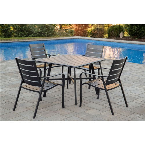 Hanover - Cortino 5pc Dining Set: 4 Aluminum Slat Dining Chairs and 1 38" Square Slat Table - Gunmetal-United Backyard