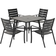 Hanover - Cortino 5pc Dining Set: 4 Aluminum Slat Dining Chairs and 1 38" Square Slat Table - Gunmetal-United Backyard