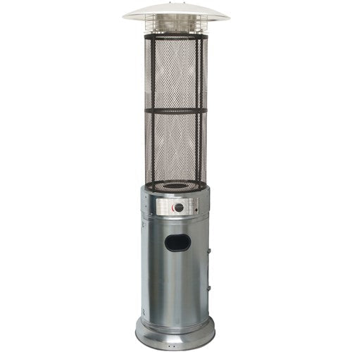 Hanover - Cylinder flame glass patio heater, 6' tall, propane, 34,000 BTU - Stainless Steel-United Backyard