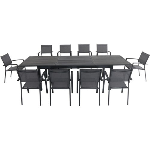 Hanover - Dawson 11pc: 10 Aluminum Sling Chairs, 78-118" Aluminum Extension Table - Gray/Gray-United Backyard