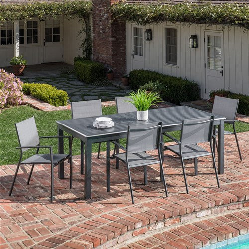 Hanover - Dawson 7pc: 6 Aluminum Sling Chairs, 78-118" Aluminum Extension Table - Gray/Gray-United Backyard