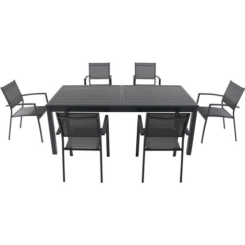 Hanover - Dawson 7pc: 6 Aluminum Sling Chairs, 78-118" Aluminum Extension Table - Gray/Gray-United Backyard