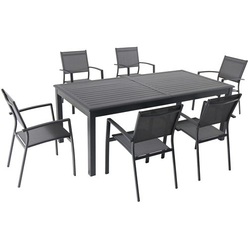 Hanover - Dawson 7pc: 6 Aluminum Sling Chairs, 78-118" Aluminum Extension Table - Gray/Gray-United Backyard