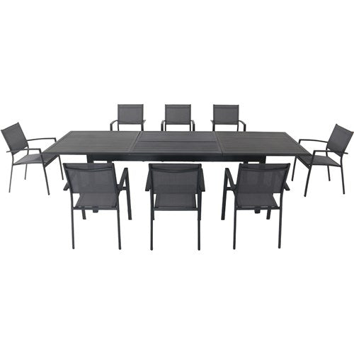 Hanover - Dawson 9pc: 8 Aluminum Sling Chairs, 78-118" Aluminum Extension Table - Gray/Gray-United Backyard