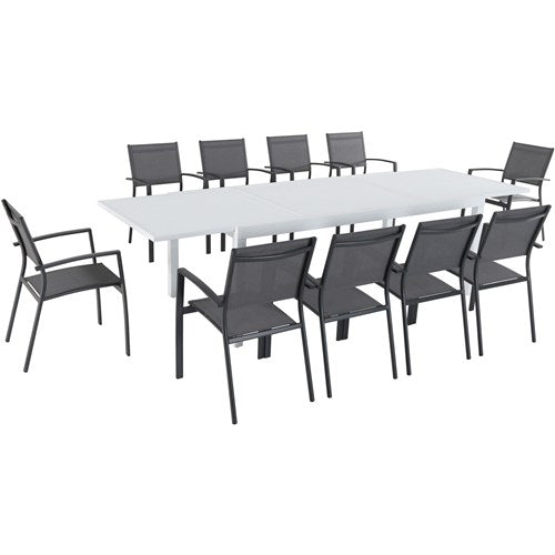 Hanover - Del Mar 11pc: 10 Aluminum Sling Chairs, Aluminum Extension Table - White/Gray-United Backyard