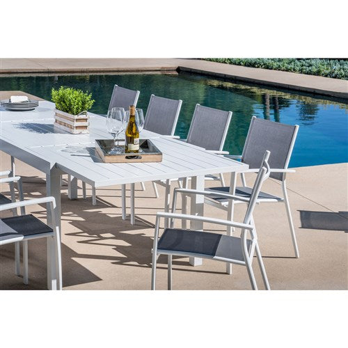 Hanover - Del Mar 11pc: 10 Aluminum Sling Chairs, Aluminum Extension Table - White/White-United Backyard