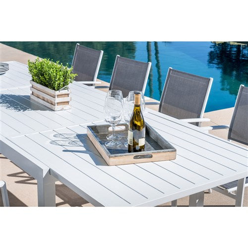 Hanover - Del Mar 11pc: 10 Aluminum Sling Chairs, Aluminum Extension Table - White/White-United Backyard