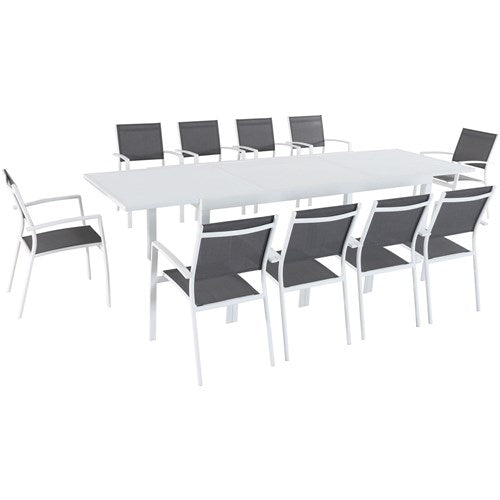 Hanover - Del Mar 11pc: 10 Aluminum Sling Chairs, Aluminum Extension Table - White/White-United Backyard