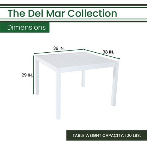 Hanover - Del Mar 38" Aluminum Slat Square Table - White-United Backyard