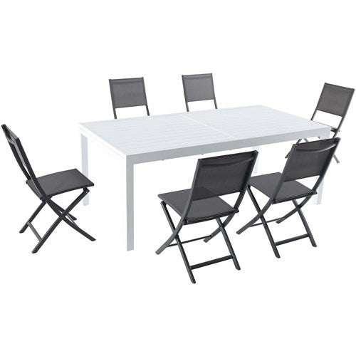 Hanover - Del Mar 7pc: 6 Aluminum Folding Sling Chairs, Aluminum Extension Table - White/Gray-United Backyard