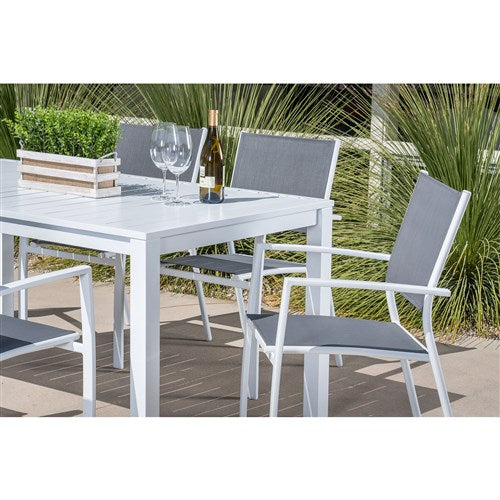 Hanover - Del Mar 7pc: 6 Aluminum Sling Chairs, 63x35" Aluminum Slat Table - White/White-United Backyard