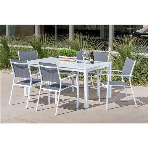 Hanover - Del Mar 7pc: 6 Aluminum Sling Chairs, 63x35" Aluminum Slat Table - White/White-United Backyard