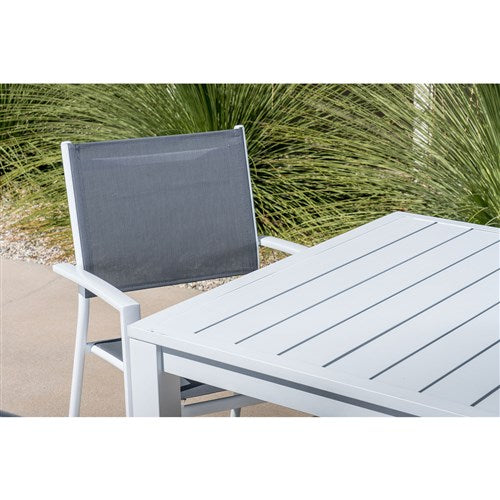 Hanover - Del Mar 7pc: 6 Aluminum Sling Chairs, 63x35" Aluminum Slat Table - White/White-United Backyard