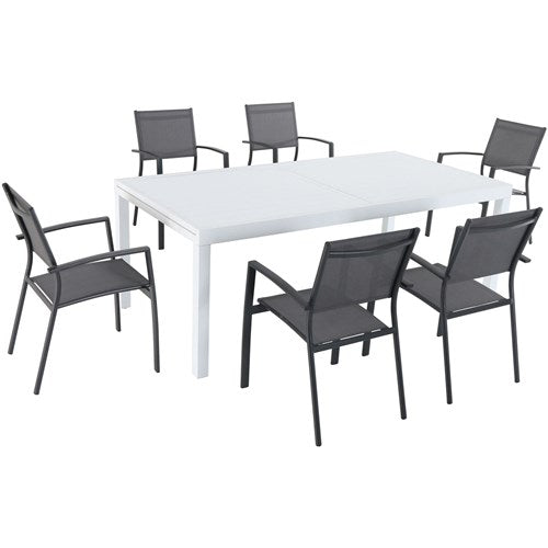 Hanover - Del Mar 7pc: 6 Aluminum Sling Chairs, Aluminum Extension Table - White/Gray-United Backyard