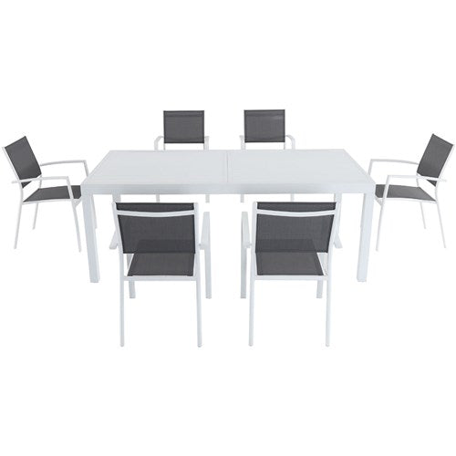 Hanover - Del Mar 7pc: 6 Aluminum Sling Chairs, Aluminum Extension Table - White/White-United Backyard