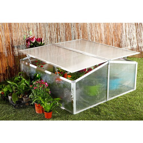 Hanover - Double Mini Cold Frame Greenhouse with 2 Vents, 40"x40"x19" - Natural/Silver-United Backyard