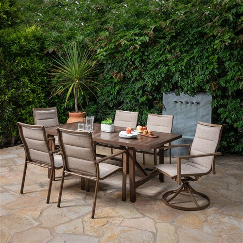 Hanover - Fairhope 7pc Dining Set: 4 Padded Sling Chrs, 2 Swivel Chairs, 74"x40" Table - Tan-United Backyard