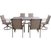 Hanover - Fairhope 7pc Dining Set: 4 Padded Sling Chrs, 2 Swivel Chairs, 74"x40" Table - Tan-United Backyard