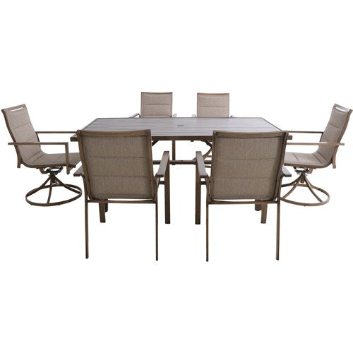 Hanover - Fairhope 7pc Dining Set: 4 Padded Sling Chrs, 2 Swivel Chairs, 74"x40" Table - Tan-United Backyard