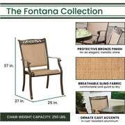 Hanover - Fontana 3pc: 2 Sling Dining Chairs and 32" Cast Table - Tan/Bronze-United Backyard