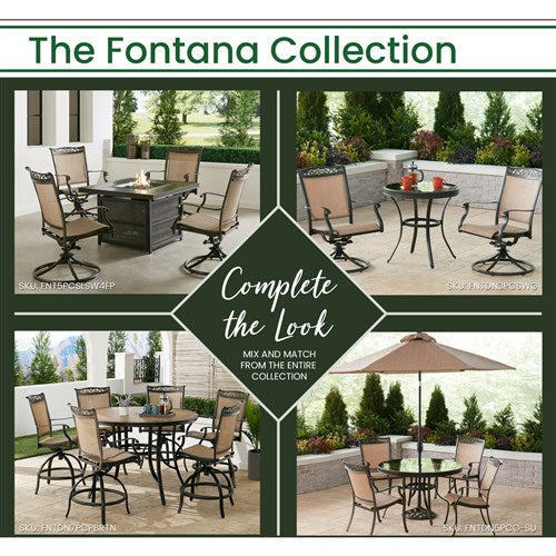 Hanover - Fontana 3pc: 2 Sling Dining Chairs and 32" Cast Table - Tan/Bronze-United Backyard